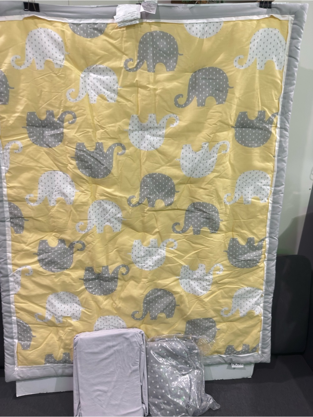 Yellow & Gray Elephant BABY nursery crib bedding, new see details